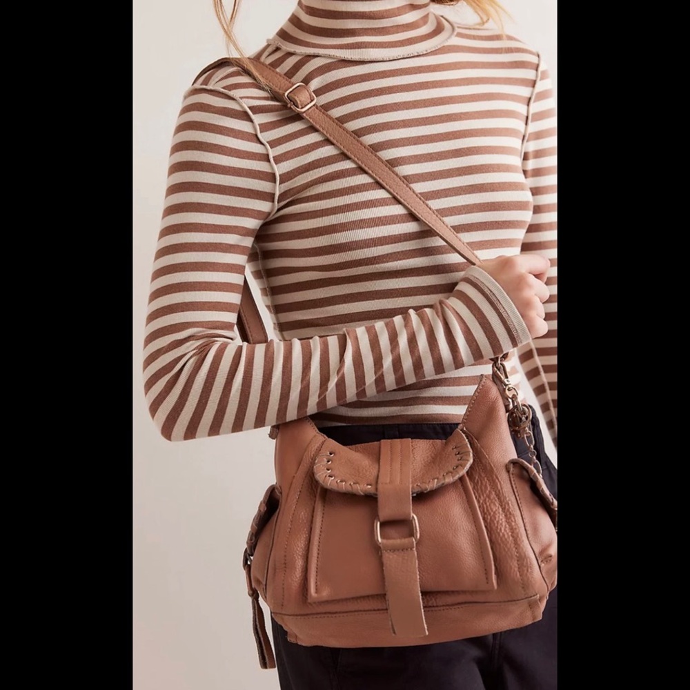 Free People Tan Brown Leather Crossbody Bag